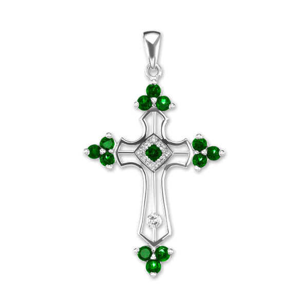 ITI NYC Trinity Cross Pendant with Green Cubic Zirconia in Sterling Silver