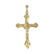 Load image into Gallery viewer, ITI NYC Trefoil Crucifix Pendant in 14K Gold
