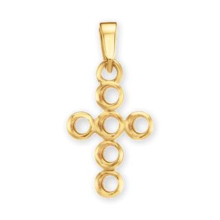 14K Gold Contemporary Bezel Set Classic Cross 6 Stone Pendant Mounting (20 x 10 mm)