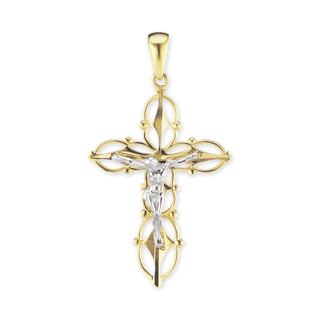 ITI NYC Filigree Crucifix Pendant with Beaded Detail in 14K Gold