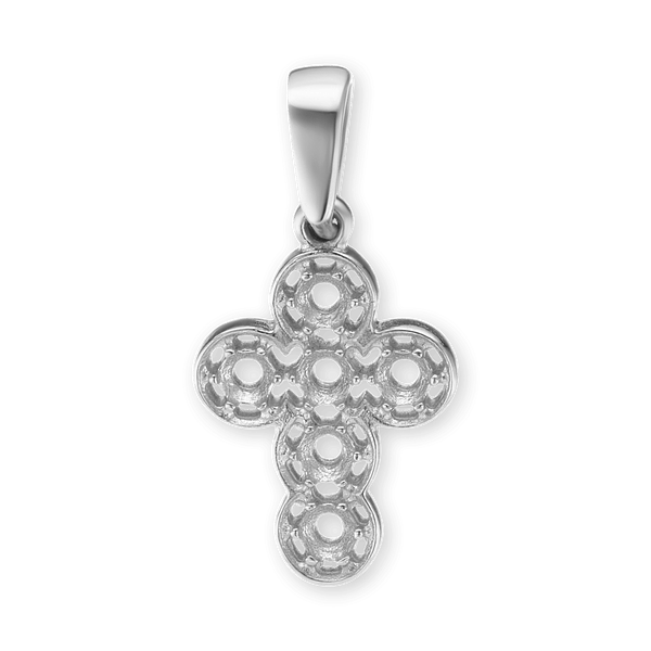 14K Gold Contemporary Filigree Cross 6 Stone Pendant Mounting (20 x 10 mm)