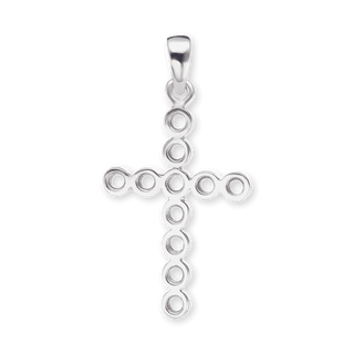 14K Gold Contemporary Bezel Set Classic Cross 11 Stone Pendant Mounting (30 x 15 mm)