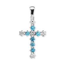 Load image into Gallery viewer, ITI NYC Cross Pendant with Diamonds and Blue Topaz Stones in 14K Gold
