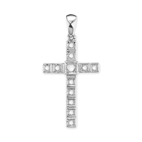 14K Gold Contemporary Conte Classic Cross 11 Stone Pendant Mounting (40 x 20 mm)