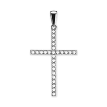 Load image into Gallery viewer, 14K Gold Contemporary Thin Cross 26 Stone Pendant Mounting (44 x 24 mm)
