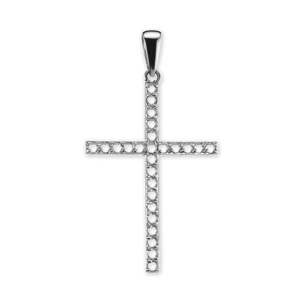 14K Gold Contemporary Thin Cross 26 Stone Pendant Mounting (44 x 24 mm)