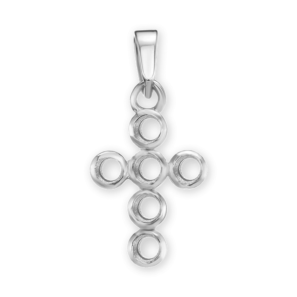 14K Gold Contemporary Bezel Set Classic Cross 6 Stone Pendant Mounting (20 x 10 mm)