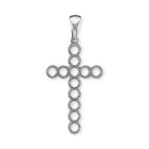 14K Gold Contemporary Bezel Set Classic Cross 12 Stone Pendant Mounting (37 x 17 mm)