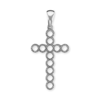 14K Gold Contemporary Bezel Set Classic Cross 12 Stone Pendant Mounting (37 x 17 mm)