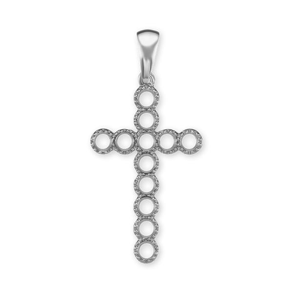 14K Gold Contemporary Bezel Set Classic Cross 12 Stone Pendant Mounting (37 x 17 mm)
