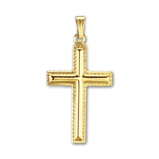 ITI NYC Raised Cross Pendant with Beaded Edge in 14K Gold