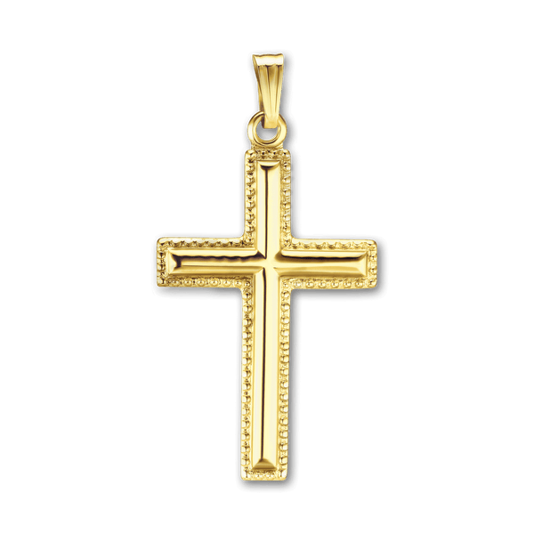 ITI NYC Raised Cross Pendant with Beaded Edge in 14K Gold
