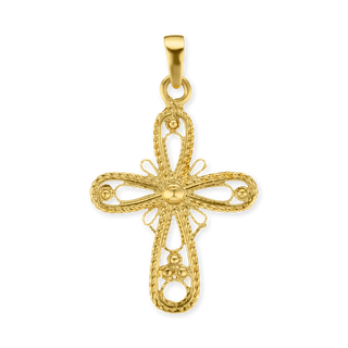 ITI NYC Filigree Cross Pendant with Rope Detail in 14K Gold