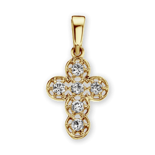 ITI NYC Filigree Cross Pendant with Diamonds in 14K Gold