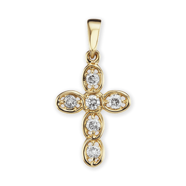 ITI NYC Bezel Set Cross Pendant with Diamonds in 14K Gold