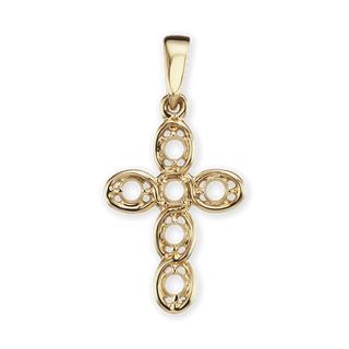 14K Gold Contemporary Venetian Cross 6 Stone Pendant Mounting (23 x 12 mm)
