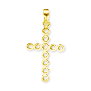 14K Gold Contemporary Bezel Set Classic Cross 11 Stone Pendant Mounting (30 x 15 mm)