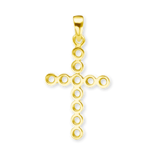 Load image into Gallery viewer, 14K Gold Contemporary Bezel Set Classic Cross 11 Stone Pendant Mounting (30 x 15 mm)
