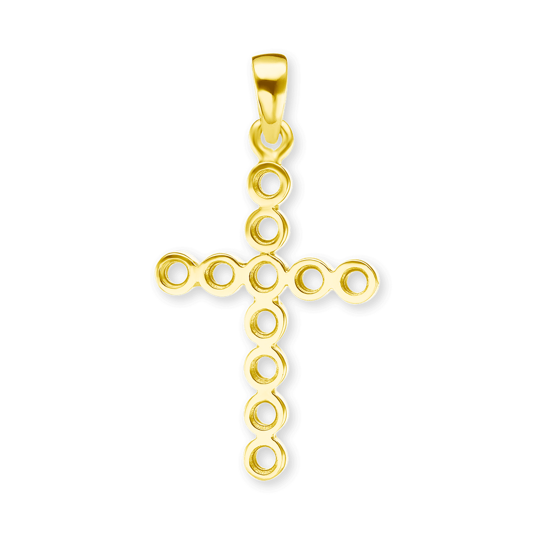 14K Gold Contemporary Bezel Set Classic Cross 11 Stone Pendant Mounting (30 x 15 mm)