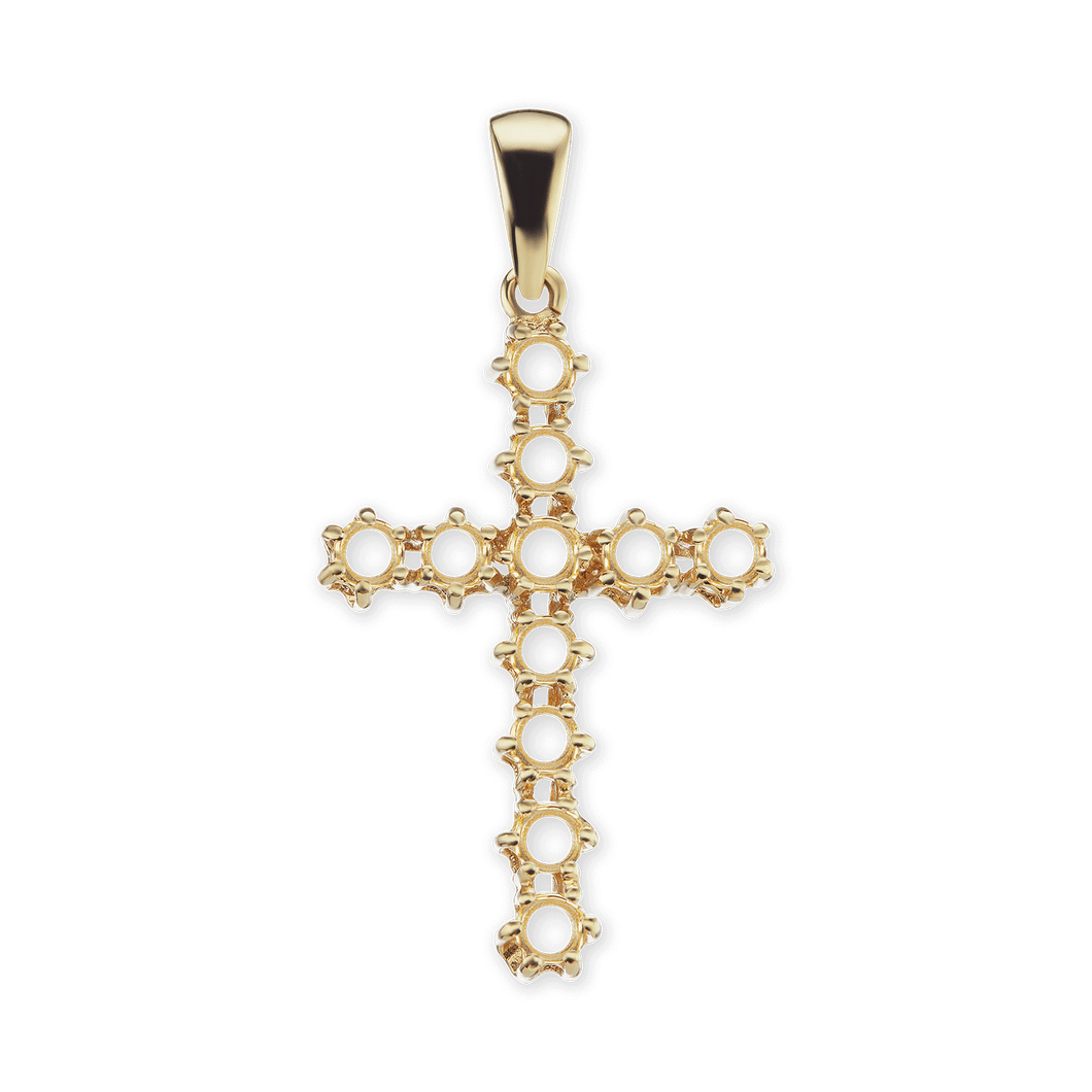 14K Gold Contemporary Cross 11 Stone Pendant Mounting (39 x 20 mm)