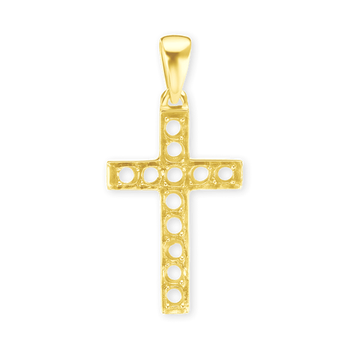14K Gold Contemporary Classic Cross 11 Stone Pendant Mounting (34 x 17 mm)