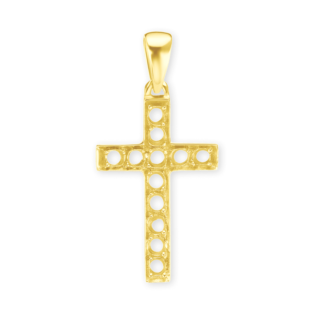 14K Gold Contemporary Classic Cross 11 Stone Pendant Mounting (34 x 17 mm)