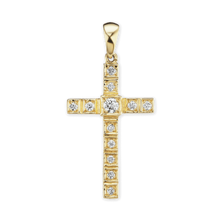 ITI NYC Fancy Cross Pendant with Diamonds in 14K Gold