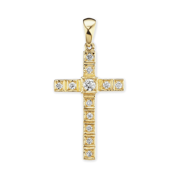 ITI NYC Fancy Cross Pendant with Diamonds in 14K Gold