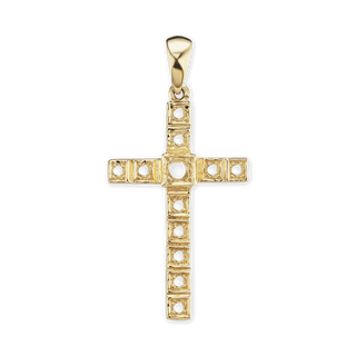 14K Gold Contemporary Conte Classic Cross 11 Stone Pendant Mounting (40 x 20 mm)