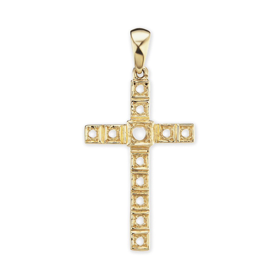 14K Gold Contemporary Conte Classic Cross 11 Stone Pendant Mounting (40 x 20 mm)