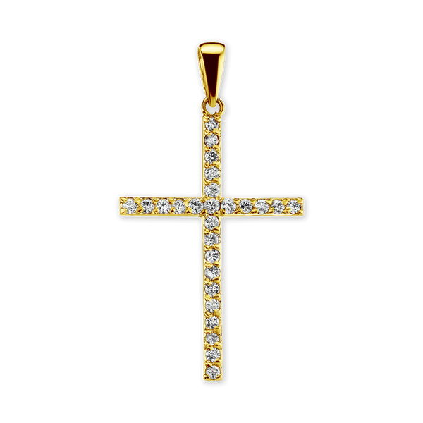 ITI NYC Thin Cross Pendant with Diamonds in 14K Gold