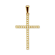 Load image into Gallery viewer, 14K Gold Contemporary Thin Cross 26 Stone Pendant Mounting (44 x 24 mm)
