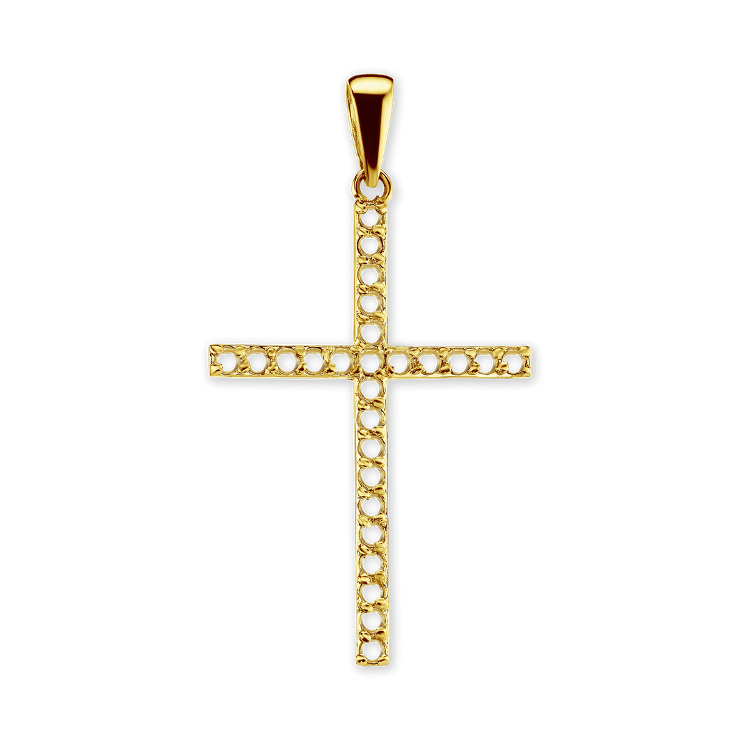 14K Gold Contemporary Thin Cross 26 Stone Pendant Mounting (44 x 24 mm)
