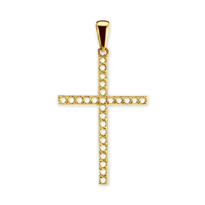 14K Gold Contemporary Thin Cross 26 Stone Pendant Mounting (44 x 24 mm)