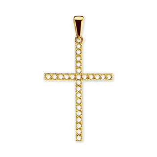 14K Gold Contemporary Thin Cross 26 Stone Pendant Mounting (44 x 24 mm)