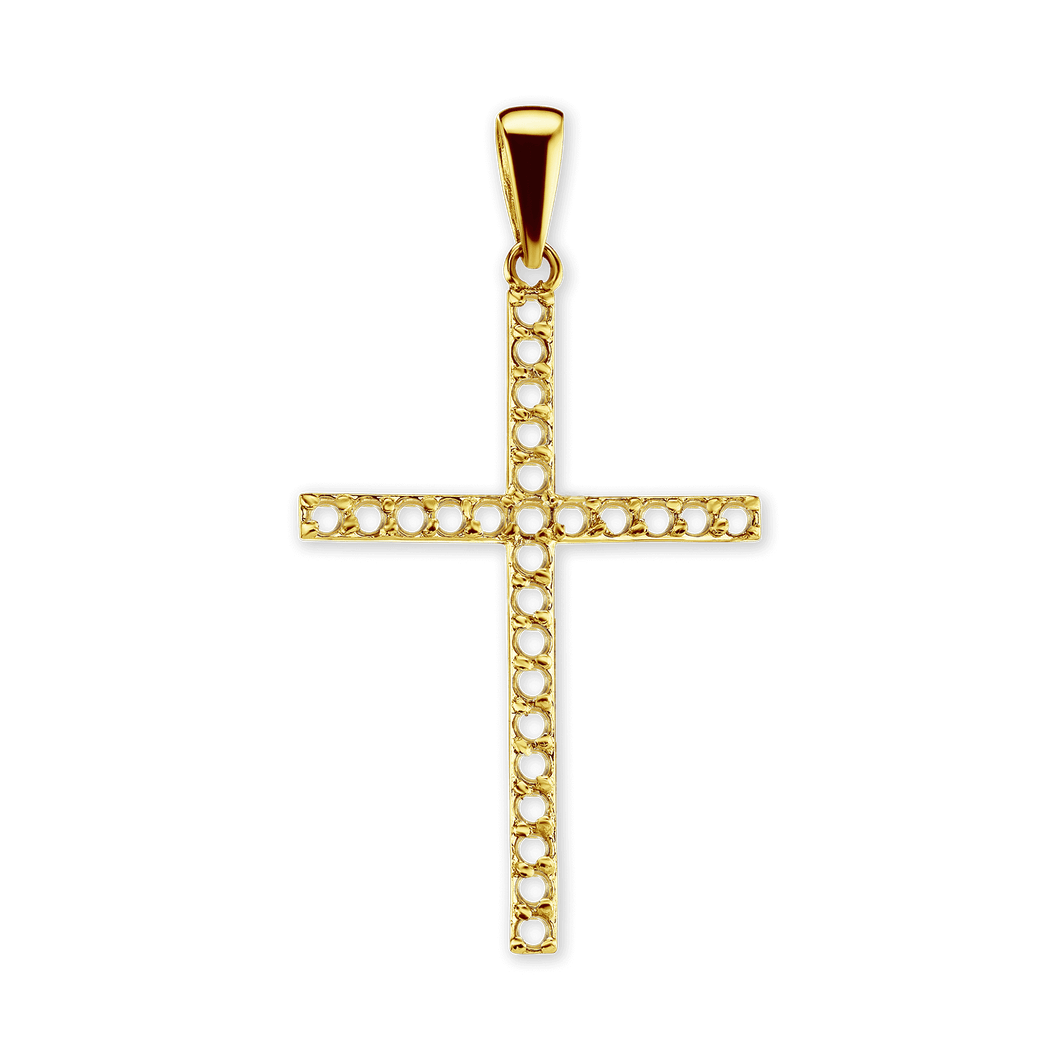 14K Gold Contemporary Thin Cross 26 Stone Pendant Mounting (44 x 24 mm)