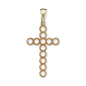 14K Gold Contemporary Bezel Set Classic Cross 12 Stone Pendant Mounting (37 x 17 mm)