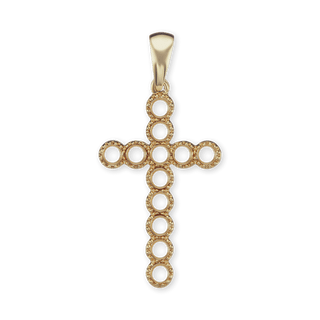 14K Gold Contemporary Bezel Set Classic Cross 12 Stone Pendant Mounting (37 x 17 mm)