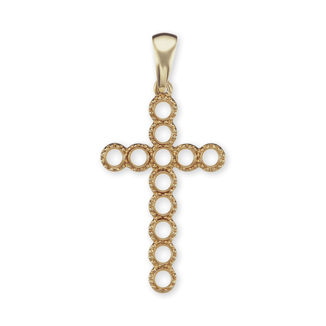 14K Gold Contemporary Bezel Set Classic Cross 12 Stone Pendant Mounting (37 x 17 mm)