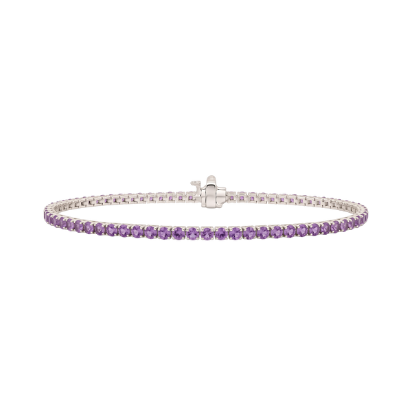 Tennis Bracelet with Amethyst Stones (February Birthstones) in 18K Gold (1.75 mm - 4.0 mm)