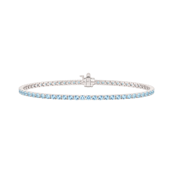 Tennis Bracelet with Aquamarine Stones (March Birthstones) in 18K Gold (1.75 mm - 4.0 mm)