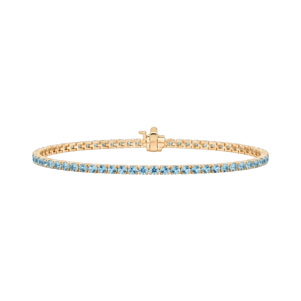 Tennis Bracelet with Aquamarine Stones (March Birthstones) in 18K Gold (1.75 mm - 4.0 mm)