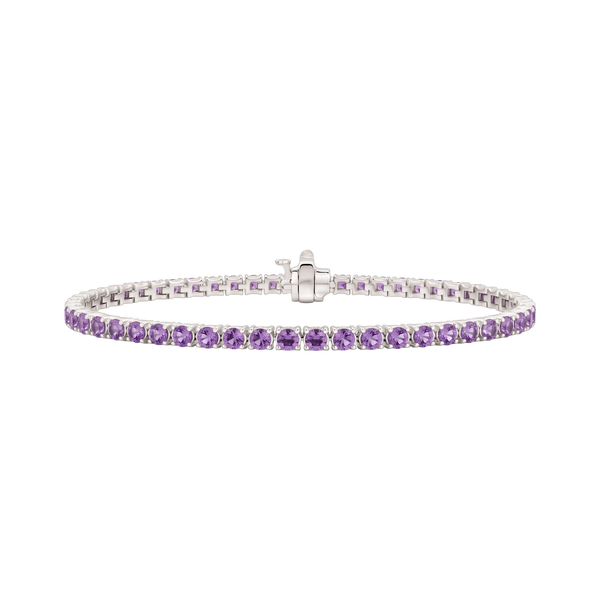 Tennis Bracelet with Amethyst Stones (February Birthstones) in 18K Gold (1.75 mm - 4.0 mm)