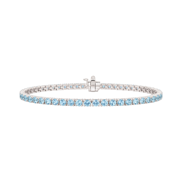 Tennis Bracelet with Aquamarine Stones (March Birthstones) in 18K Gold (1.75 mm - 4.0 mm)