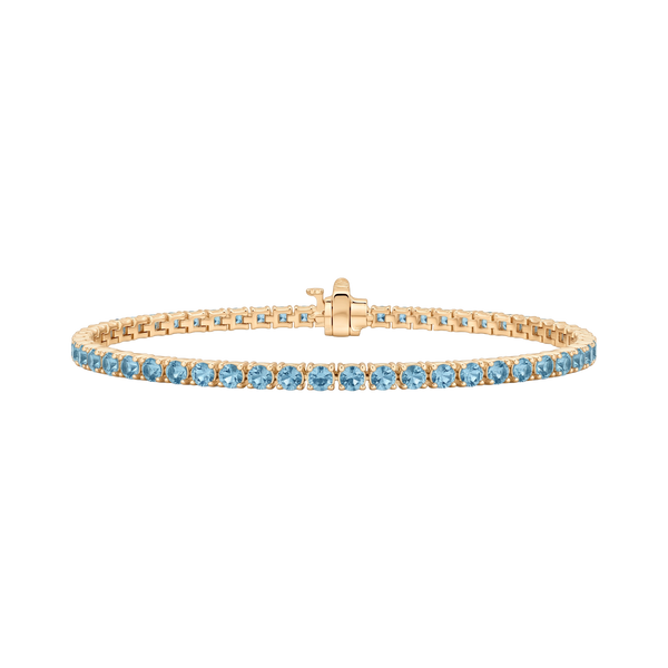 Tennis Bracelet with Aquamarine Stones (March Birthstones) in 14K Gold (1.75 mm - 4.0 mm)