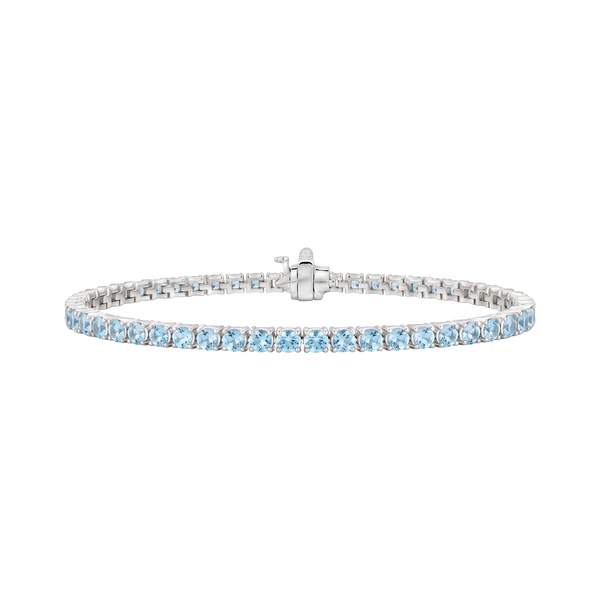 Tennis Bracelet with Aquamarine Stones (March Birthstones) in 18K Gold (1.75 mm - 4.0 mm)