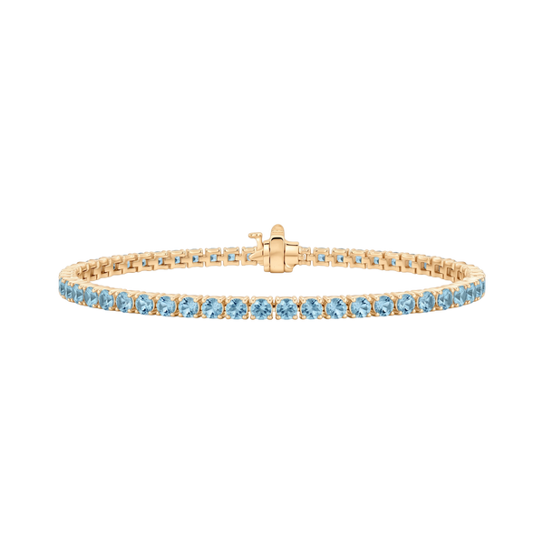 Tennis Bracelet with Aquamarine Stones (March Birthstones) in 18K Gold (1.75 mm - 4.0 mm)