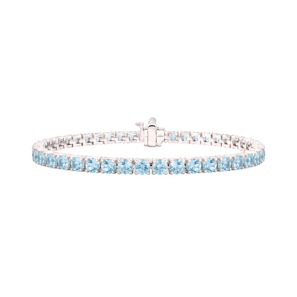 Tennis Bracelet with Aquamarine Stones (March Birthstones) in 18K Gold (1.75 mm - 4.0 mm)