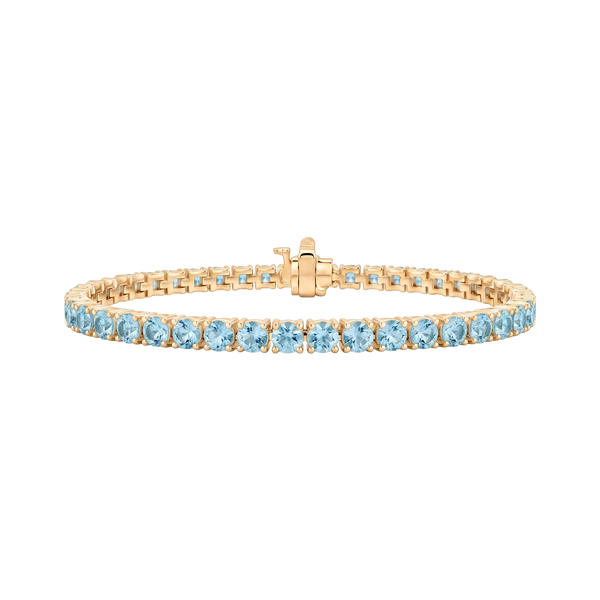 Tennis Bracelet with Aquamarine Stones (March Birthstones) in 14K Gold (1.75 mm - 4.0 mm)