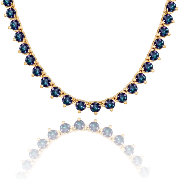 Tennis Necklace with Alexandrite Stones (June Birthstones) in 18K Gold (1.75 mm - 4.0 mm)